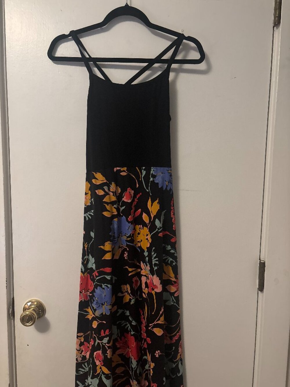 Pact Black Floral Strappy Maxi Dress M
